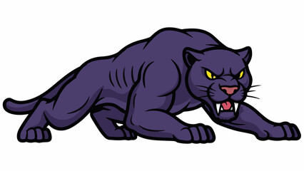 Fototapeta premium A cartoon black panther with sharp yellow eyes and bared teeth is poised to pounce