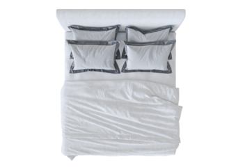 Top view on White fabric Bed with white blanket fabric modern contemporary isolate on white background.	
