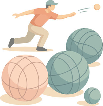 Man playing bocce ball with large colored balls Keywords: bocce, bocce ball, sport, game
