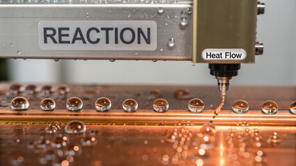 Precision measurement of heat flow from a cutting-edge reaction process with water droplets and high-tech machinery