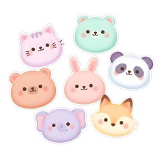 Obraz premium Cute Kawaii Animal Face Minimal Vector