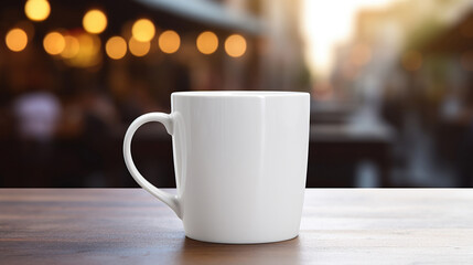 White Mug MockUps Coffee Cup on table in cafe