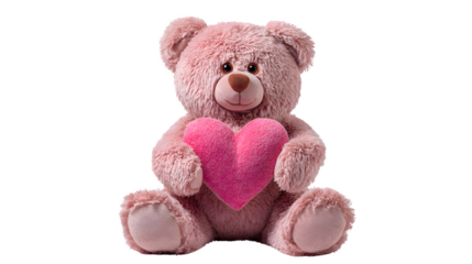 Pink teddy bear holding heart isolated on transparent background