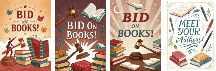 Book fair creative poster design showcasing literary events and author signings