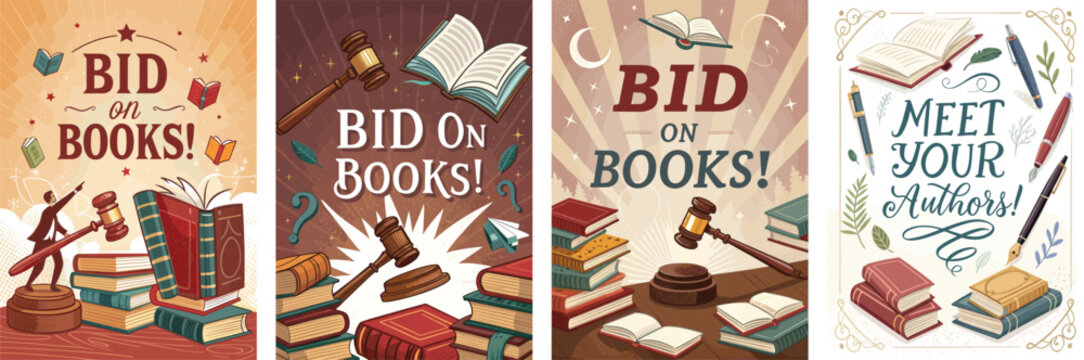 Book fair creative poster design showcasing literary events and author signings