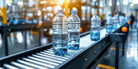 Clear Plastic Bottles on Industrial Conveyor Belt