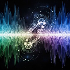 Naklejka premium Abstract Colorful Sound Wave Spectrum with Glowing Particles on Dark Background