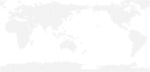 Fototapeta premium Simplified world vector map with hexagonal grid (APAC view, PPT-compatible & fully editable)