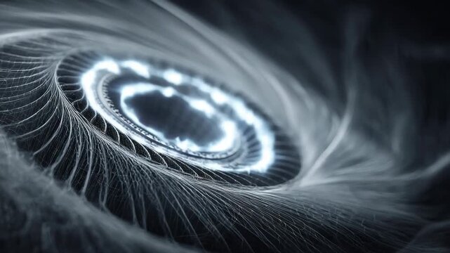 Rotating airplane engine wireframe view concept. A detailed wireframe rendering showcasing the intricate design of an engine component.