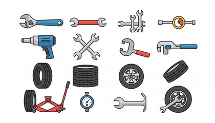 Collection of Automotive Tools and Parts for Vehicle Maintenance.