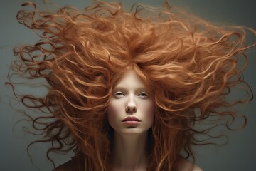 Fototapeta premium Woman with long, wild red hair creating a dramatic and mystical portrait