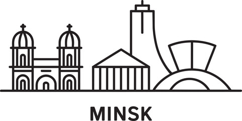 Fototapeta premium Minsk city skyline modern and historic architecture line drawing iconic buildings panorama