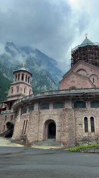 Daryal Monastery of the Archangels Michael and Gabriel in the Gorge of Georgia, a church near Verkhny Lars. The Georgian Military Highway. A monastery complex in the Mtskheta region. 4К