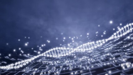Dna helix glowing digital technology science abstract data wave over blue digital grid futuristic network cyber space analytics - Powered by Adobe
