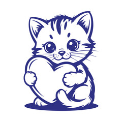 Kitten Hugging Heart Pillow Svg