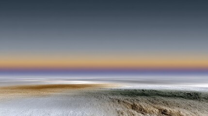 Abstract evergreen forest island with reflection on misty blue background.