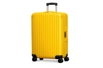 Yellow travel luggage with a telescopic handle and wheels for vacation exploring or business trips, transparent background