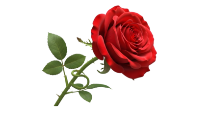 Single red rose with green leaves