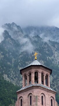 Daryal Monastery of the Archangels Michael and Gabriel in the Gorge of Georgia, a church near Verkhny Lars. The Georgian Military Highway. A monastery complex in the Mtskheta region. 4К