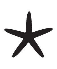 Fototapeta premium Black silhouette of a starfish on a white background, representing marine life.