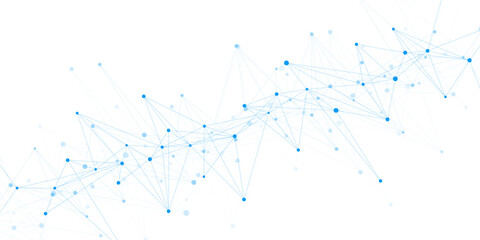 Abstract plexus or connecting dots and lines on white background. Technology, global network connection, science and big data visualization template design. Vector