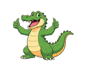 Fototapeta premium Happy Cartoon Alligator Giving Thumbs Up With Open Mouth and Green Scales