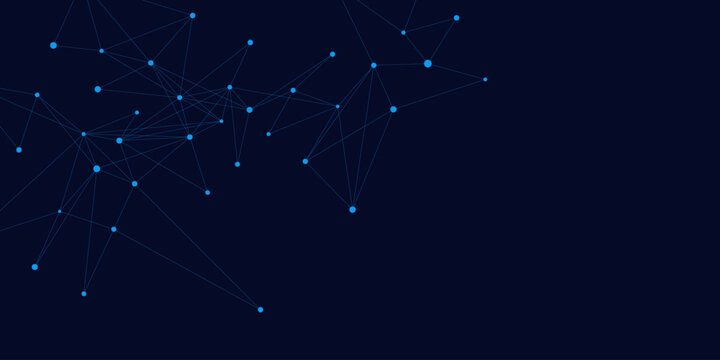 Futuristic network connection with plexus design on dark blue background. Big data visualization. Modern chemistry, science and technology template design. Vector