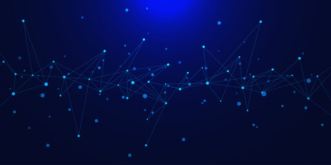 Abstract connecting dots and lines particle flow. Big data visualization. Digital network connection, Artificial Intelligence, science and technology background. Vector