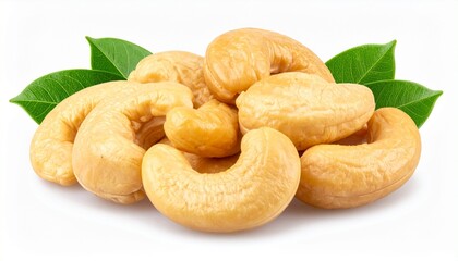 Golden Roasted Cashew Nuts on White Background