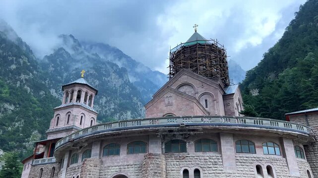 Daryal Monastery of the Archangels Michael and Gabriel in the Gorge of Georgia, a church near Verkhny Lars. The Georgian Military Highway. A monastery complex in the Mtskheta region. 4К