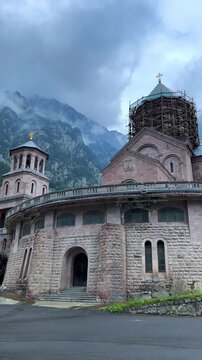 Daryal Monastery of the Archangels Michael and Gabriel in the Gorge of Georgia, a church near Verkhny Lars. The Georgian Military Highway. A monastery complex in the Mtskheta region. 4К