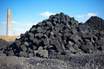 Coal pile with a power plant chimney providing fossil fuel for energy generation