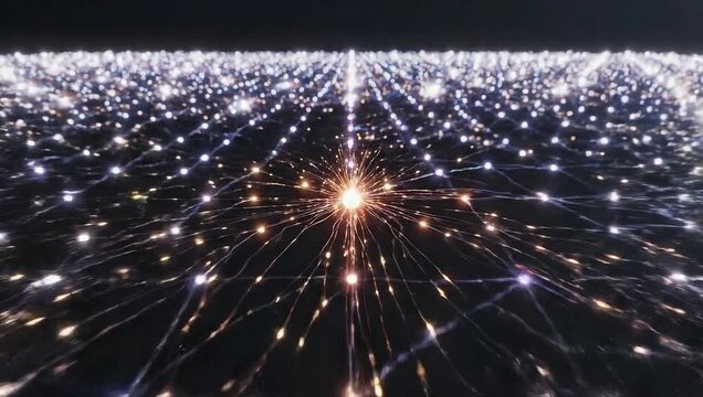 Radiant Particles Emanating from Central Point Creating Energetic Burst of Light