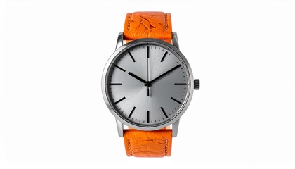 Minimalist Silver Dial Watch with Orange Textured Strap