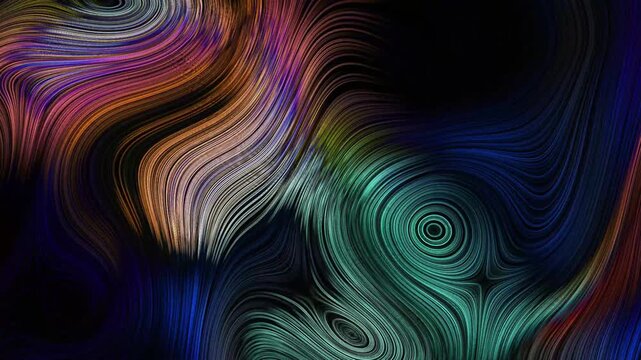 Colorful abstract patterns and shapes form a digital art display
