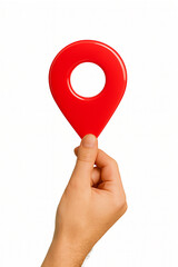 Hand Holding Red Location Pin, Navigation and GPS Concept on White Background