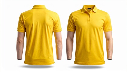 Yellow Polo Shirt Front and Back View on White Background