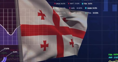 Animation of data processing over flag of georgia - Powered by Adobe