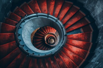 Endless staircase spiraling downward into darkness, mental health and anxiety metaphor.