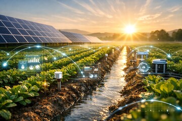 Solar-Powered Smart Agriculture with AI IoT Sensors and Automated Irrigation in Sustainable Green Farming Landscape