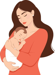Obraz premium Loving mother holding sleeping newborn baby illustration expressing care warmth and motherhood vector design