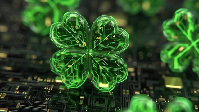 Saint patrick day in the future. Saint patrick day in the future, featuring a glowing green four-leaf clover.