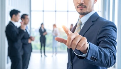 Business Leader Directing Team with Futuristic Interface.