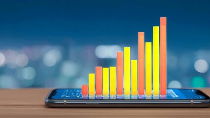 Business growth financial chart mobile phone bar graph stock market data analysis investment technology digital display rising - Powered by Adobe