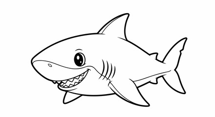 Obraz premium Cartoon shark smiling with sharp teeth, concept of marine animal, ocean life, or children's coloring page. This illustration is suitable for educational materials or playful designs.