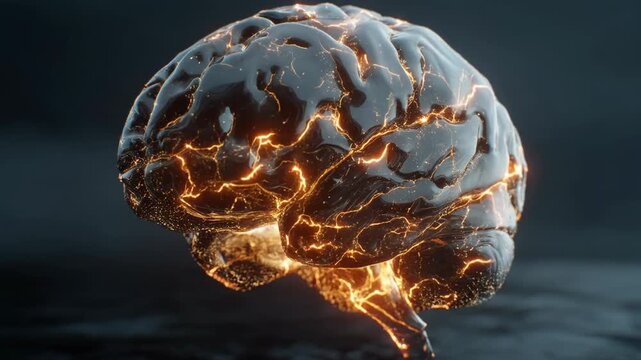 Brain CT showing active prefrontal cortex concept. The image depicts a stylized brain with glowing neural connections.