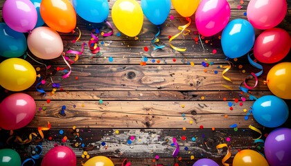 Colorful Balloons Framing a Rustic Wooden Space