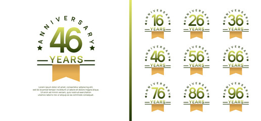 Fototapeta premium set of anniversary logo style with yellow ribbon. vector design green color for celebration