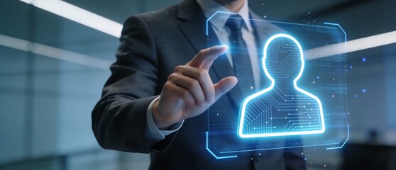 顧客管理の概念を示すホログラム操作の瞬間