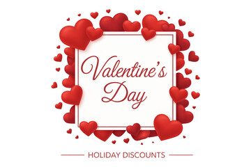 Valentines Day greeting card with red hearts in elegant script font on white background for holiday promotion